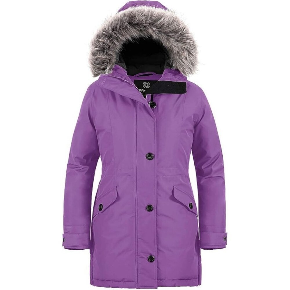 Women's Fashion Faux Dark Purple Puffer Jacket Hood Coat Winter Warm Duty Zipper